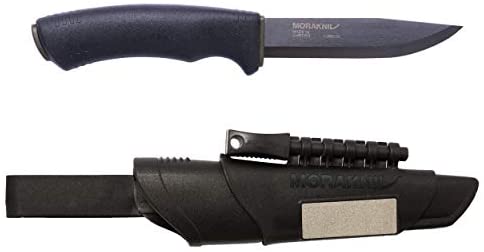 Morakniv Bushcraft Carbon Steel Survival Knife with Fire Starter and Sheath, 4.3-Inch, Black