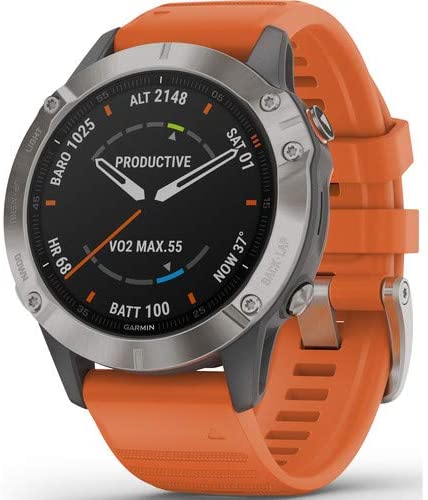 Garmin Fenix 6 Multisport GPS Smartwatch (47mm | Sapphire Edition| Titanium & Ember Orange Band) 010-02158-13 Bundle Kit