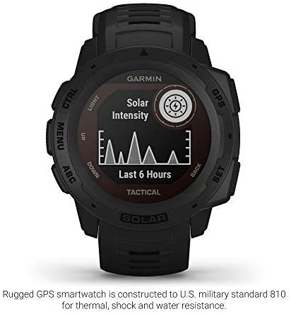 Garmin Instinct Tactical, Rugged GPS Watch, Tactical Specific Features, Shock and Water Resistance, Black + Signature Series 6.5’ Fitness Stretching Pull Up Resistance Band – Dark Grey