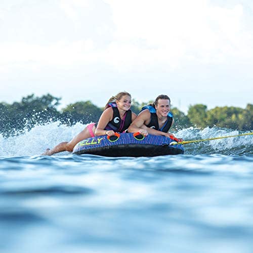 Connelly Double Play 60 Inch Diameter 2 Person Inflatable Platform Deck Boat Towable Lake Water Inner Tube, Blue and Orange