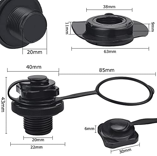 BUZIFU 2pcs Air Valve Inflatable Boat Spiral Air Plugs One-way Inflation Replacement Screw Boston Valve for Rubber Dinghy Raft Kayak Pool Boat Airbeds,Black