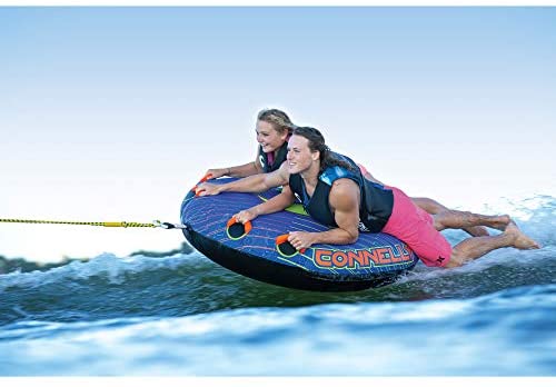 Connelly Double Play 60 Inch Diameter 2 Person Inflatable Platform Deck Boat Towable Lake Water Inner Tube, Blue and Orange