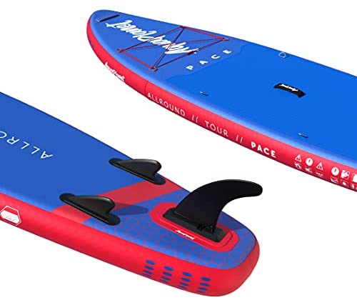 Aquaplanet 10ft 6" x 15cm PACE Stand Up Paddleboard - Incl: SUP, Hand Air Pump w/Pressure Gauge, Adjustable Aluminum Floating Paddle, Repair Kit, Rucksack, Coiled Leash & 4 Kayak Seat Ring Fittings