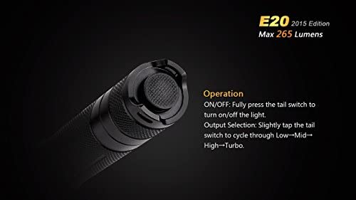 Fenix E20 2015 265 Lumen XP-E2 LED Tactical Flashlight with Two EdisonBright AA Alkaline Batteries