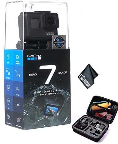 GoPro HERO7 (Black) Waterproof Digital Action Camera w/Touch Screen 4K HD Video 12MP Photos Live Streaming Stabilization - Bundle Kit