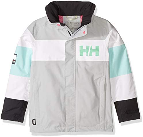 Helly-Hansen Kids & Baby Jr Salt Port Waterproof Sailing Rain Jacket with Hood, Grey Fog, 10