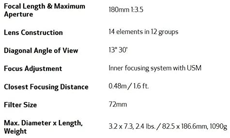 Canon EF 180mm f3.5L Macro USM AutoFocus Telephoto Lens for Canon SLR Cameras