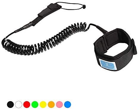 OCEANBROAD 10' Coiled Leash for Paddle Board Surfboard SUP Leash Leg Rope with Adjustable Thigh Ankle Cuff