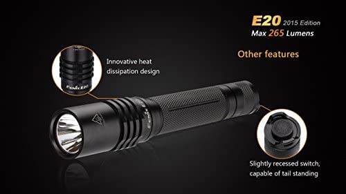 Fenix E20 2015 265 Lumen XP-E2 LED Tactical Flashlight with Two EdisonBright AA Alkaline Batteries