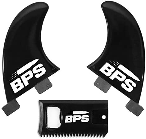 BPS Fiberglass Reinforced Nylon Surfboard Fins (2 Fins) Black Side Fins, FCS GL Style Fin Set with Wax Comb, Bottle Opener and Hex Key