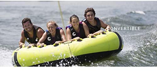 CWB Connelly Convertible 4 Person Large 70x80 Inch Inflatable Pull Behind Boat Towable Water Inner Tubing Tube, Green