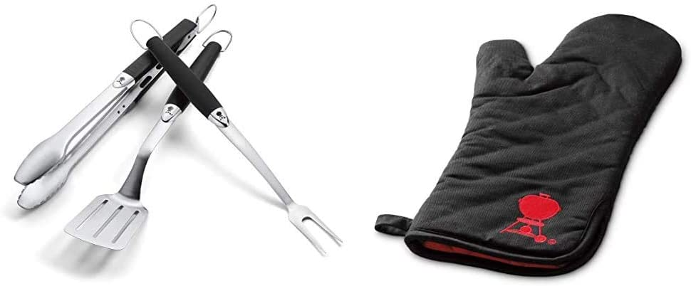 Weber, black, Premium Tool Set, Stainless steel, 3 pcs & Weber Premium Grill Mitt