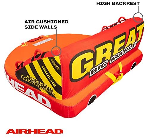 Airhead Great Big Mable | 1-4 Rider Towable Tube for Boating, Orange, Red, Yellow
