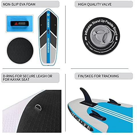 Leader Accessories 10'6" Inflatable Stand Up Paddleboard with Fins (6" Thick) Includes Adjustable Paddle,Kayak Leash,ISUP Backpack, Non-Slip Deck