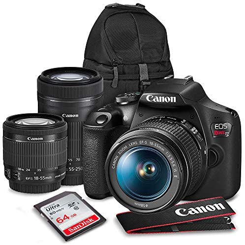 Canon T7 EOS Rebel DSLR Camera with EF-S 18-55mm f/3.5-5.6 is II and 55-250mm f4-5.6 is STM Lenses + 64GB SD Card Platinum Bundle