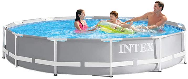 Intex 26711EH 12ft x 30in Prism Metal Frame Above Ground Swimming Pool with Filter Pump and Cleaning Maintenance Kit with Vacuum, Skimmer and Pole