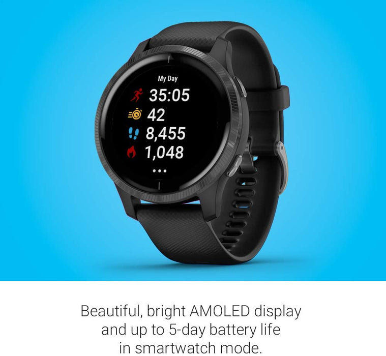 Garmin 010-02173-21 Venu, GPS Smartwatch with Bright Touchscreen Display, Features Music, Body Energy Monitoring, Animated Workouts, Pulse Ox Sensor and More
