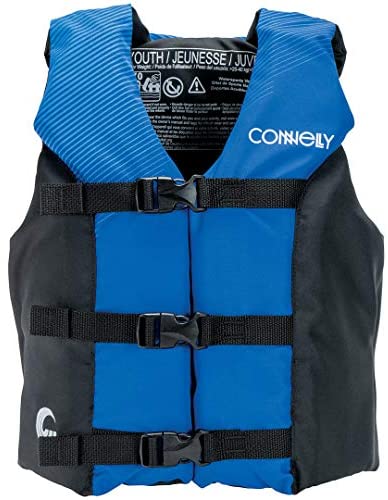 Connelly Coast Guard Approved Nylon Youth Child Water Sport Lake Boating Swimming Life Jacket PFD Vest, Blue/Black