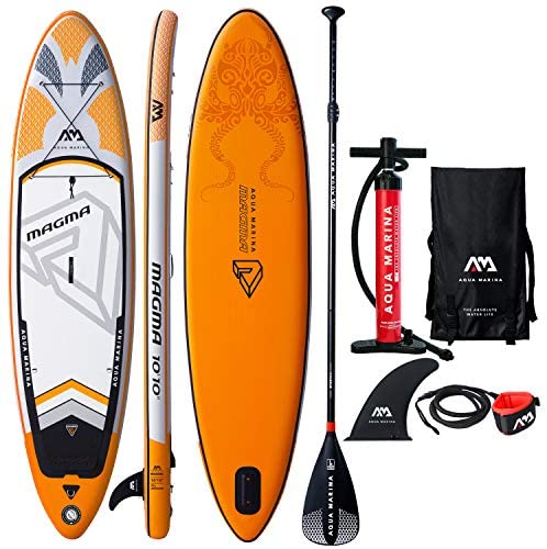 Aqua Marina Magma Inflatable Stand Up Paddle Board 10'10" (6" Thick) | Includes Double Action Pump, Magic Backpack, Slide-in Center Fin, Sports III Paddle, Safety Leash