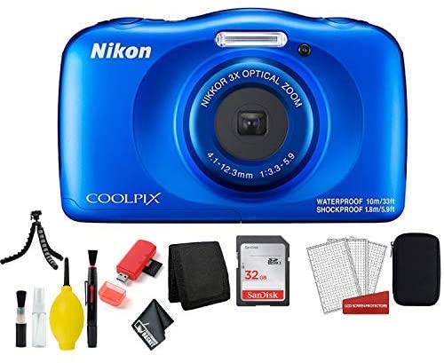 Nikon Coolpix W150 Wi-Fi Rugged Waterproof Digital Camera (Blue) 13.2 MP Bundle with 32GB Sandisk Memory Card + Floating Strap + Carrying Case + More (International Model)