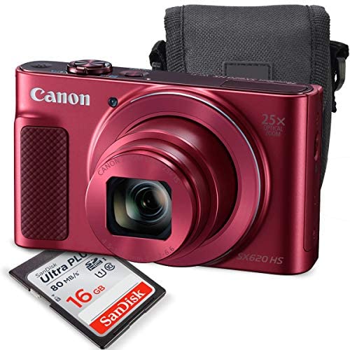 Canon PowerShot SX620 HS Digital Camera (Red) along with 16GB, Deluxe Accessory Bundle and Cleaning Kit