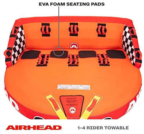 Airhead Great Big Mable | 1-4 Rider Towable Tube for Boating, Orange, Red, Yellow