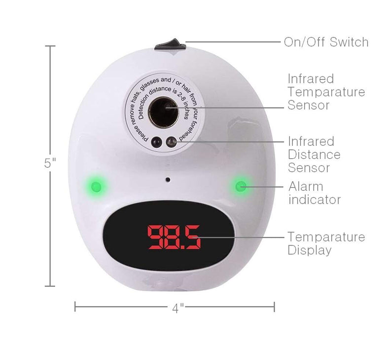 BLACK DIAMOND Infrared Instant LCD Readout No-Contact Wall Mounted Forehead Thermometer with Fever Alarm