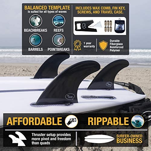 Ho Stevie! Fiberglass Reinforced Polymer Surfboard Fins - Thruster (3 Fins) FCS or Futures Sizes, with Fin Bag, Screws