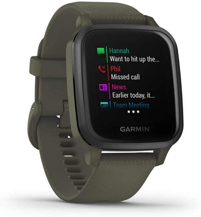Garmin 010-02426-01 Venu SQ Music Edition - Light Sand with Rose Gold Bezel Bundle with Deco Essentials 2600mAh Portable Power Bank (Black Twist) and Deco Gear Magnetic Wireless Sport Earbuds