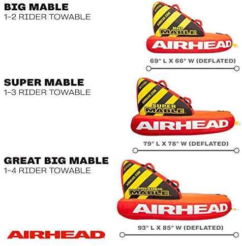 Airhead Great Big Mable | 1-4 Rider Towable Tube for Boating, Orange, Red, Yellow
