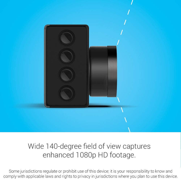 Garmin Dash Cam 46, Wide 140-Degree Field of View in 1080P HD, Very Compact with Automatic Incident Detection and Recording & 010-12530-03 Parking Mode Cable, 6.60" x 2.70" x 2.00", Black