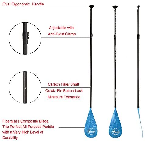 Abahub 3-Piece Adjustable Carbon Fiber SUP Paddle Carbon Shaft + Carrying Bag for Stand Up Paddleboard
