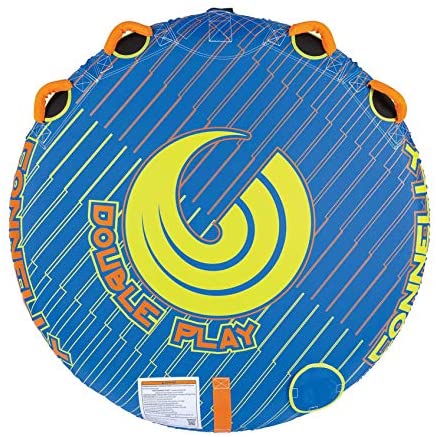 Connelly Double Play 60 Inch Diameter 2 Person Inflatable Platform Deck Boat Towable Lake Water Inner Tube, Blue and Orange