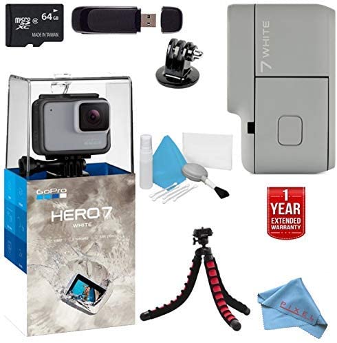GoPro HERO7 Hero 7 Waterproof Digital Action Camera with 64GB Card + Tripod Advanced Bundle (White)