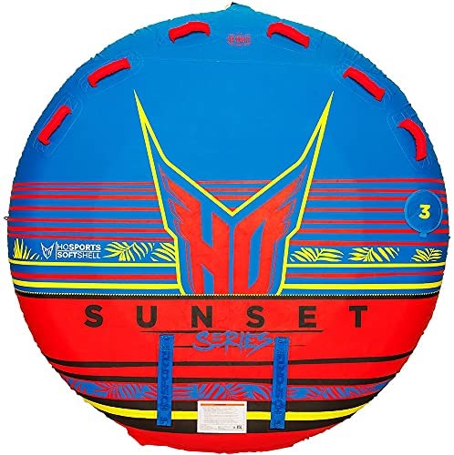 CWR Wholesale 20" Blue and Neon Red Sunset Inflatable Towable Raft 3 Rider