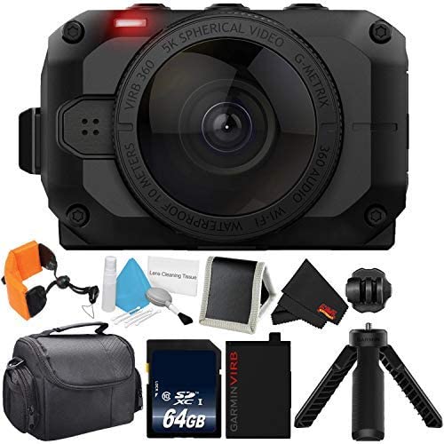 Garmin Virb 360 - Rugged, Waterproof 360-degree Action Camera with 5.7K/30fps Resolution and 4K Spherical Stabilization Bundle with 64GB Memory Card + Floating Strap