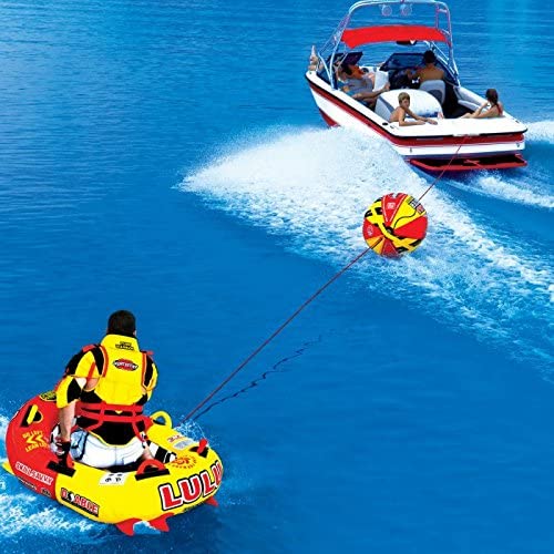 SPORTSSTUFF Towable Booster Tube Yellow, Red, Black, Dimensions inflated (38in x 28in) deflated (45in x 36in)