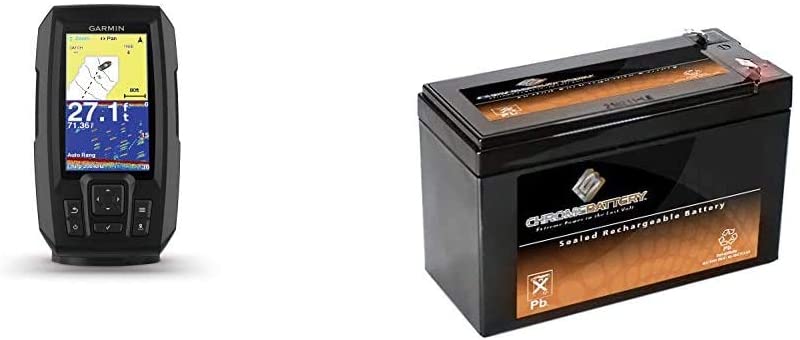 Garmin Striker Plus 4 with Dual-Beam transducer, 010-01870-00 Bundle with SLA Replacement Battery for 12V 7AH- SLA Battery Piranha MAX 160 Fish Finder- Chrome Battery