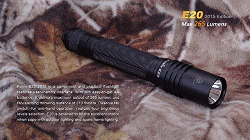 Fenix E20 2015 265 Lumen XP-E2 LED Tactical Flashlight with Two EdisonBright AA Alkaline Batteries