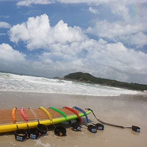OCEANBROAD 10' Coiled Leash for Paddle Board Surfboard SUP Leash Leg Rope with Adjustable Thigh Ankle Cuff