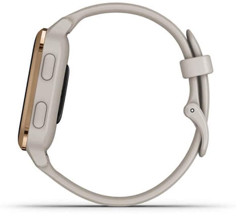 Garmin 010-02426-01 Venu SQ Music Edition - Light Sand with Rose Gold Bezel Bundle with Deco Essentials 2600mAh Portable Power Bank (Black Twist) and Deco Gear Magnetic Wireless Sport Earbuds