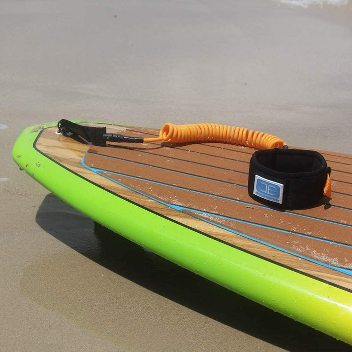 OCEANBROAD 10' Coiled Leash for Paddle Board Surfboard SUP Leash Leg Rope with Adjustable Thigh Ankle Cuff