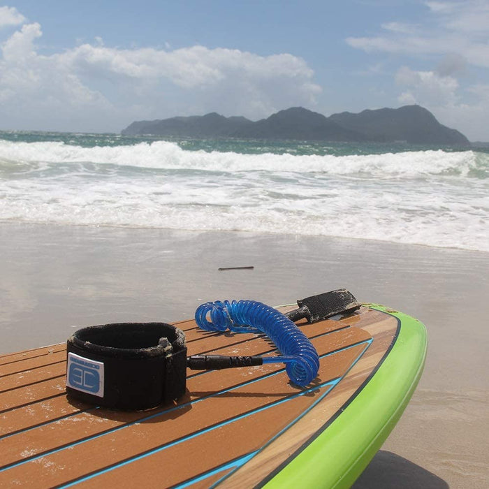 OCEANBROAD 10' Coiled Leash for Paddle Board Surfboard SUP Leash Leg Rope with Adjustable Thigh Ankle Cuff
