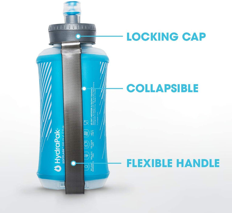 Hydrapak SoftFlask - Lightweight Handheld Running & Hiking Collapsible Water Bottle - (750 or 500 ml)
