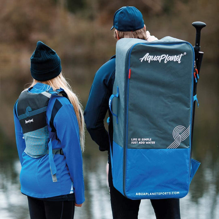 Aquaplanet 10ft 6" x 15cm PACE Stand Up Paddleboard - Incl: SUP, Hand Air Pump w/Pressure Gauge, Adjustable Aluminum Floating Paddle, Repair Kit, Rucksack, Coiled Leash & 4 Kayak Seat Ring Fittings