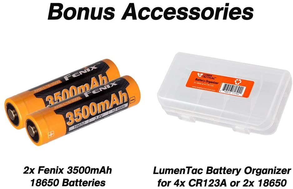 Fenix TK35 Ultimate Edition 2018 3200 Lumens Rechargeable LED Flashlight w/2x Fenix 3500mAh Rechargeable Batteries and Lumen Tactical Battery Organizer