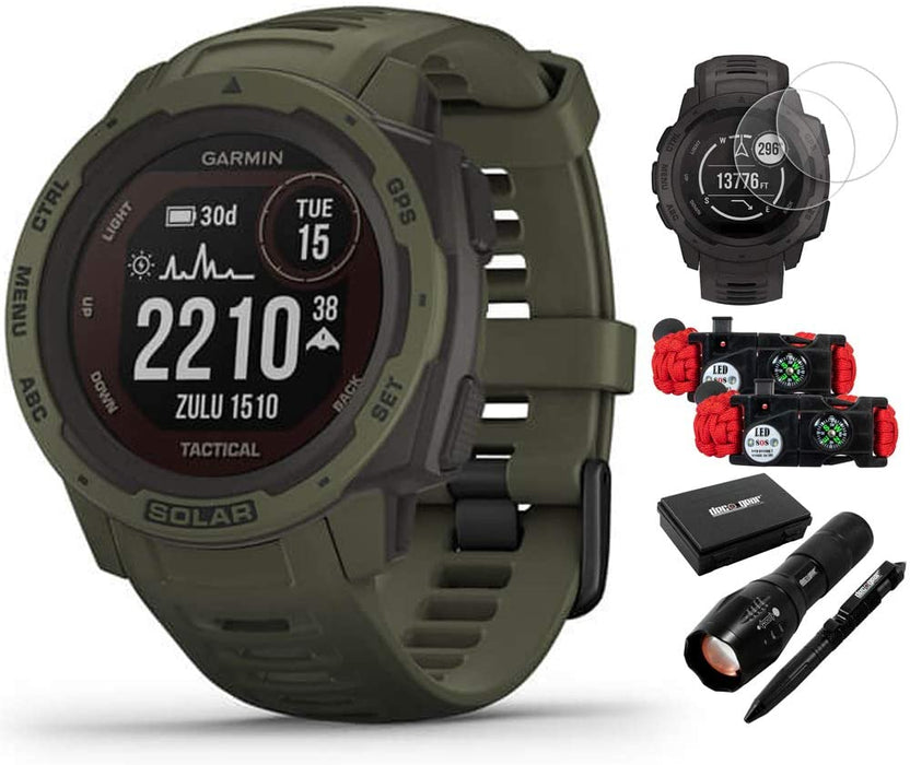 Garmin 010-02293-11 Instinct Solar Rugged Outdoor Watch with GPS Tidal Blue Bundle with Screen Protector 2-Pack