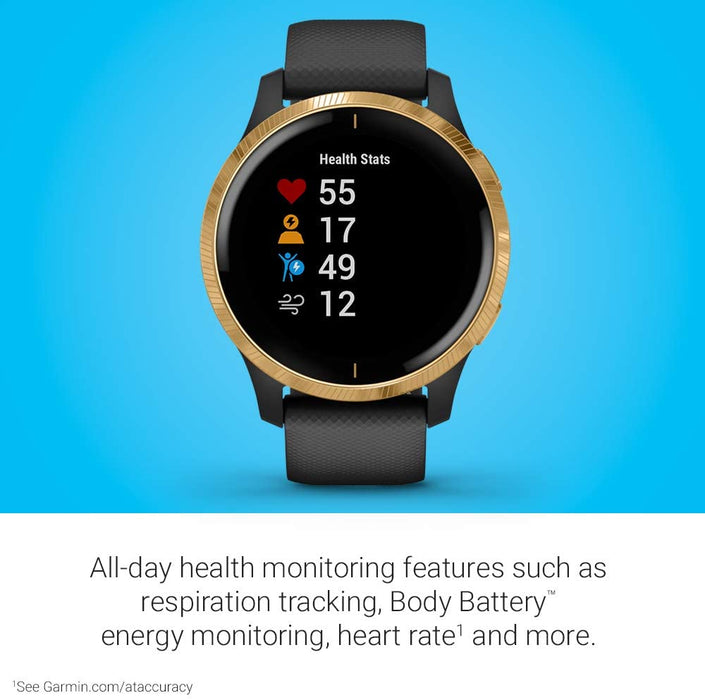 Garmin 010-02173-21 Venu, GPS Smartwatch with Bright Touchscreen Display, Features Music, Body Energy Monitoring, Animated Workouts, Pulse Ox Sensor and More