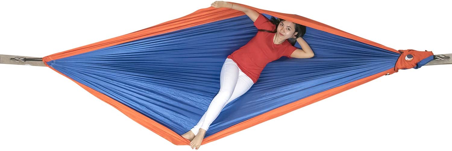 Ticket to the Moon Fair Trade & Handmade 1-2 Person King Size Lightweight Hammock for Traveling, Camping and Everyday Use, XXL, only 700g, Parachute-Silk, Set-Up < 1 min.