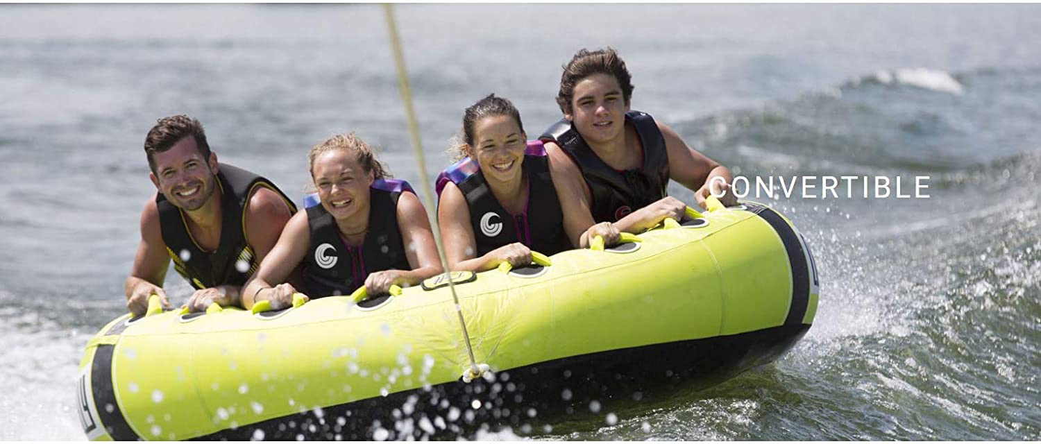 CWB Connelly Convertible 4 Person Large 70x80 Inch Inflatable Pull Behind Boat Towable Water Inner Tubing Tube, Green